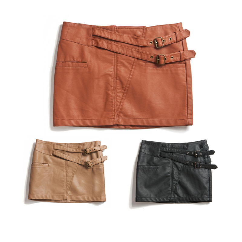 Punk high quality water wash double hasp pocket PU slim hip leather skirt bust skirt