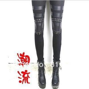 punk rivet leather underwear leggings tights knee patches pantyhose wholesale