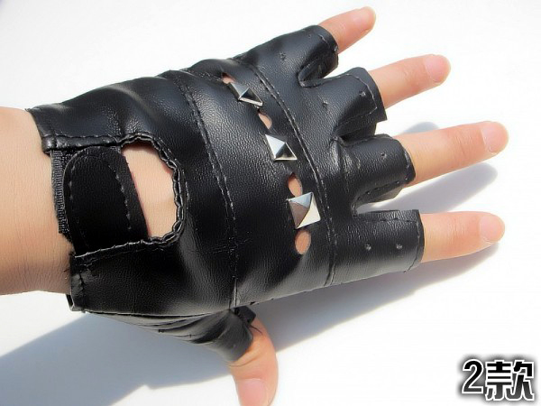 Punk rivet mitring personality male leather gloves semi-finger gloves Men gloves hip-hop gloves