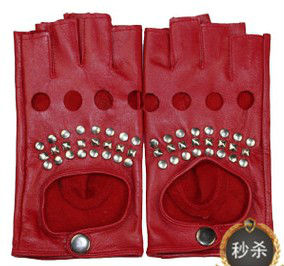 punk rock perform rivet half finger leather gloves- asia size