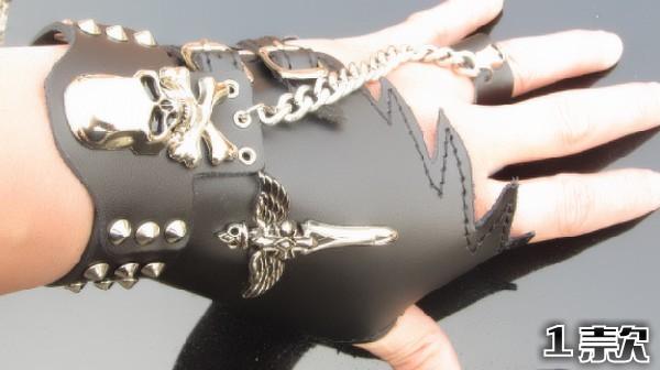 Punk semi-finger  fashion personality  genuine leather  child cross  gloves