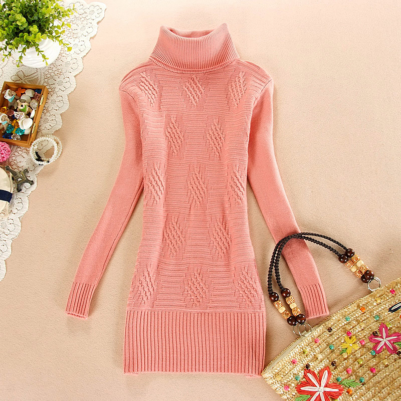 Punk women's basic shirt sweater slim medium-long solid color turtleneck long-sleeve pullover sweater