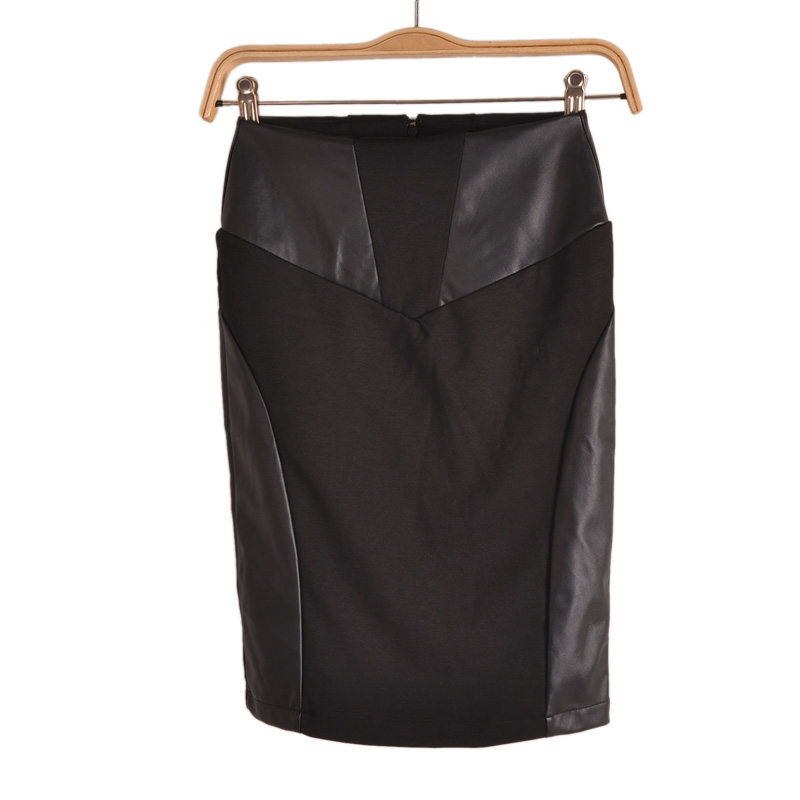 Pure 2013 spring short design slim hip bust skirt patchwork leather skirt