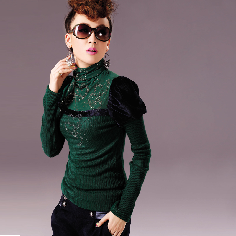 Pure 2013 spring turtleneck sweater lace long-sleeve pullover basic shirt heap turtleneck sweater female