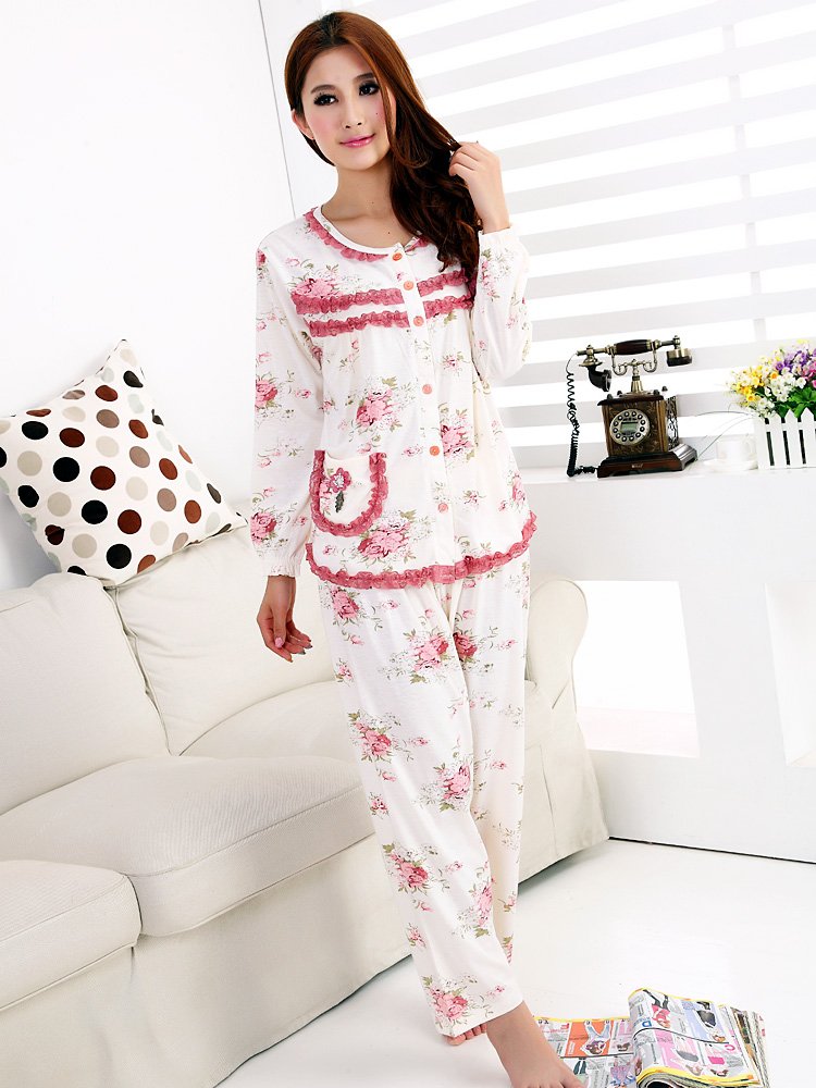 Pure cotton long sleeve small broken flower lovely bud silk suit South Korea ladies leisure wear pajamas