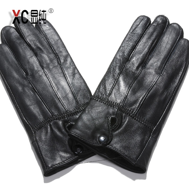 Pure male sheepskin genuine leather gloves men's autumn and winter plus velvet thickening thermal gloves