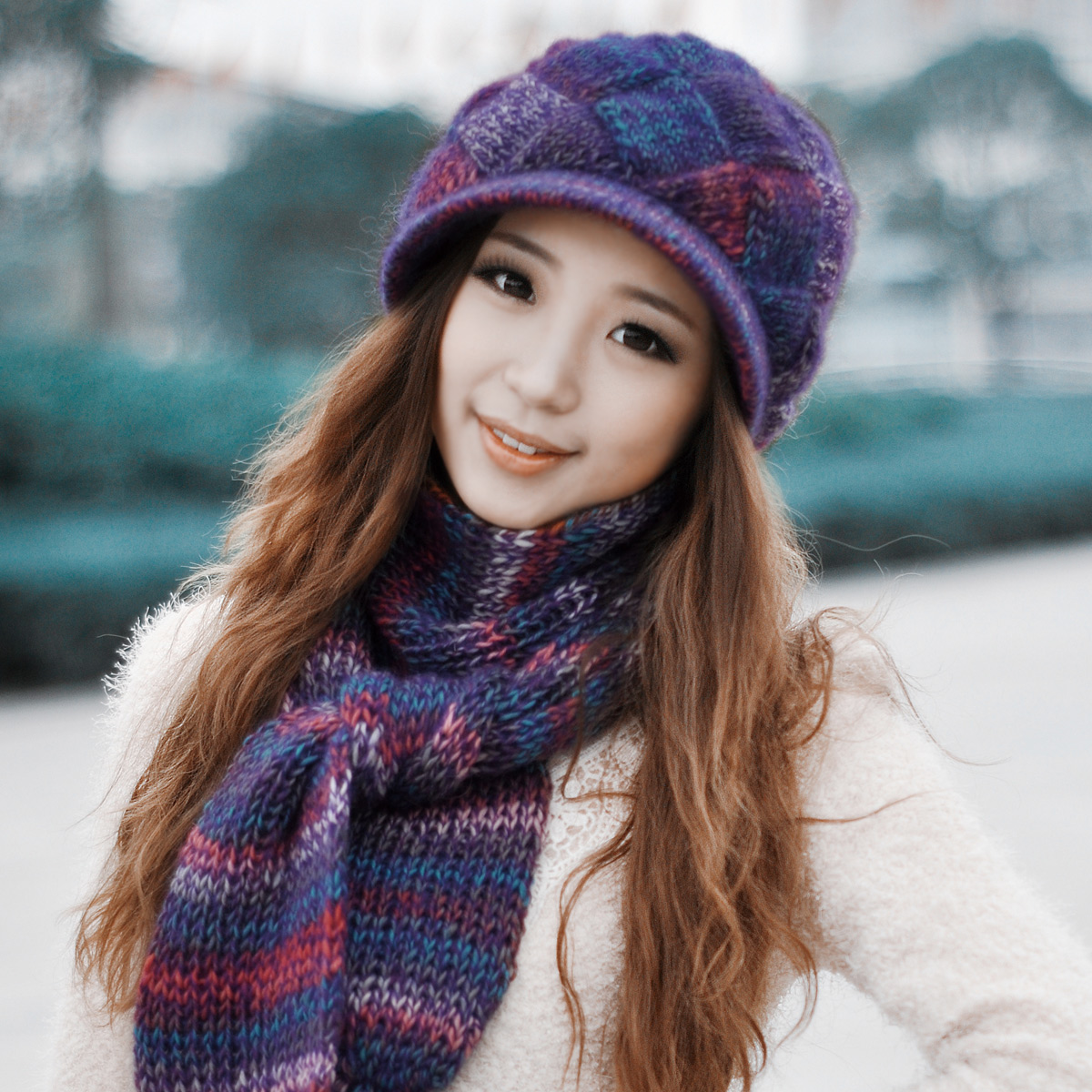 Pure sheep knitted hat scarf twinset women's hat female autumn and winter millinery winter