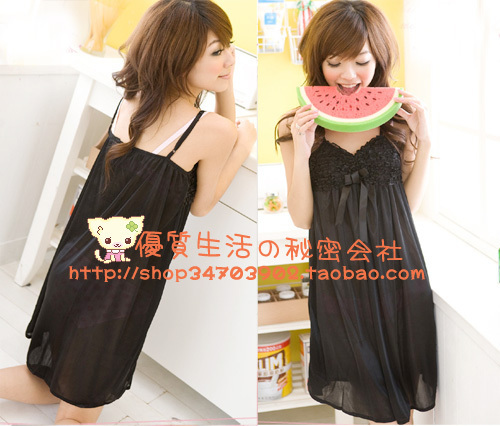 Pure viscose 2012 summer spaghetti strap nightgown black