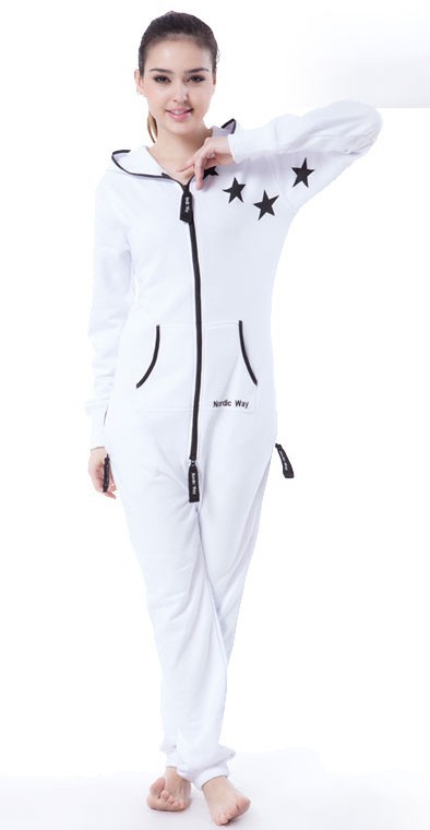 Pure White with Star Jumpsuit  / Adult Fleece Hoodies /  Oversize /Unisex Style + Fedex Free Shipping  E300-65