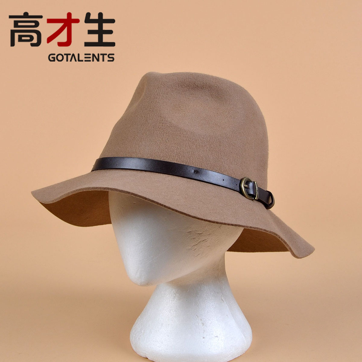 Pure wool fedoras autumn and winter thermal bucket hats fashion leather buckle on wide-brimmed fashion hat