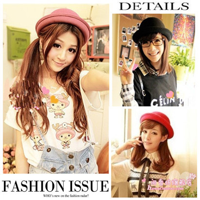 Pure woolen roll-up hem dome small fedoras fashion all-match vintage balls small round hat autumn and winter