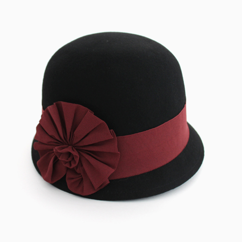 Pure woolen three-color big flower autumn and winter hat women's cap