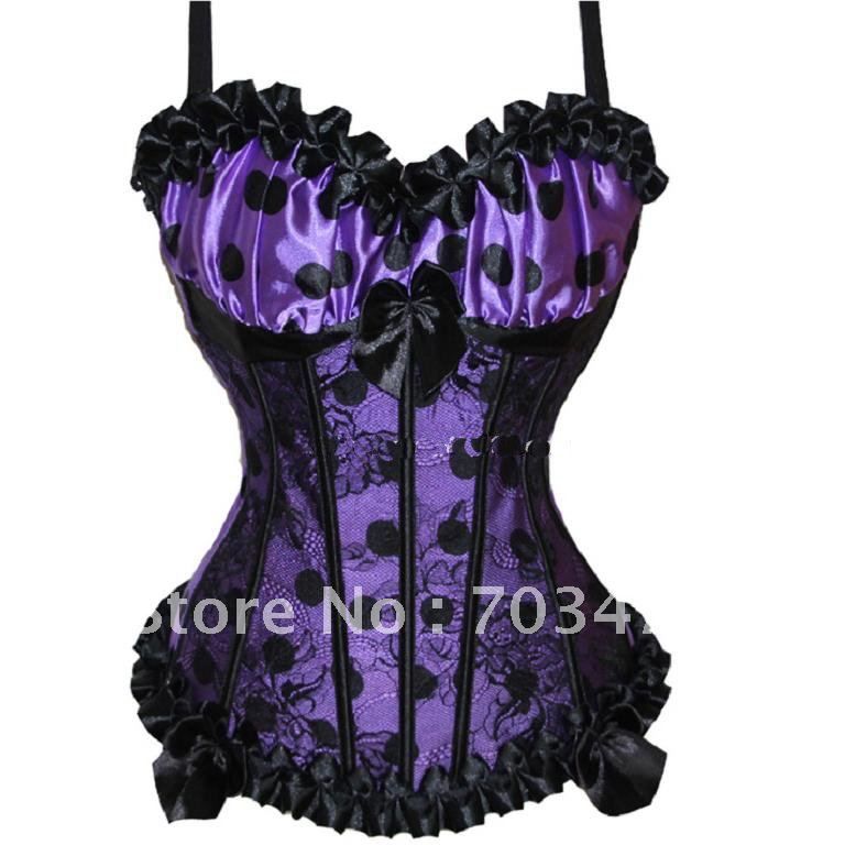 Purple dot corset 2012 wholesale and tetail corset sexy lingerie high quality spaghetti strap corset best service fast delivery