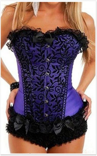 Purple Fashion Overbust Corset with floral design Free shipping - qm812