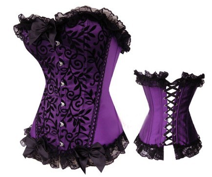 Purple lace overlay lace up boned basque corset busiter S-2XL M0198