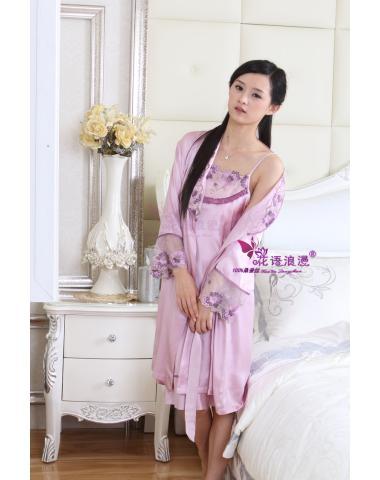 Purple n108-3 romantic florid silk sleepwear noble robe