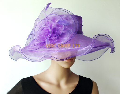 Purple  organza hat /bridal hats with flower and feather for wedding/party/church/fascinator/Kentucky Derby.FREE SHIPPING