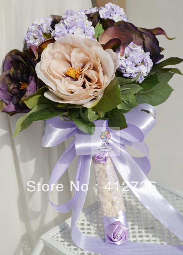 Purple rose bridal hand flower hydrangea/photography props/decorative flowers with ribbons