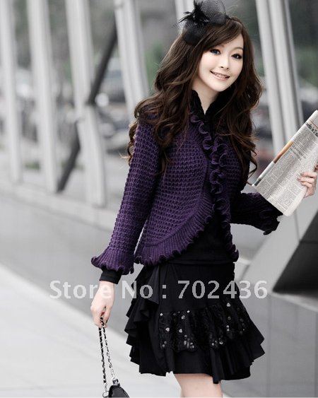 purple Vintage style Knitting cotton Lady lace fashion sweater