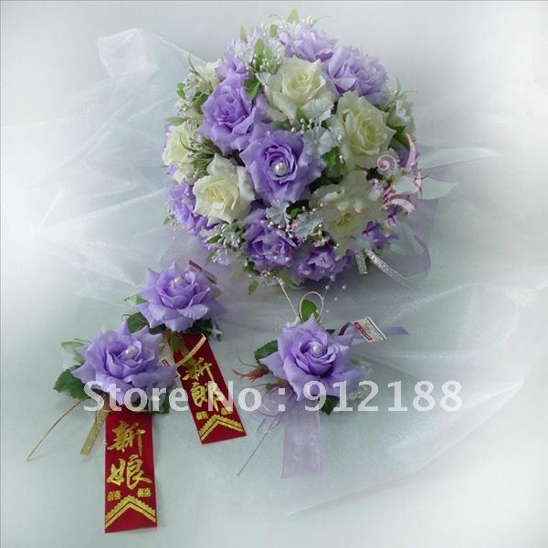 Purple with white color wedding products,Fake Rose bouquets,best for your wedding~