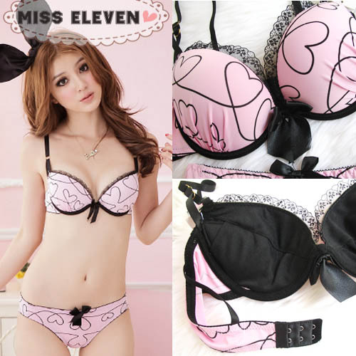 Push up deep V-neck heart big cup insert underwear bra set