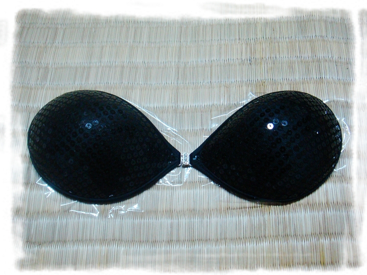 push up silicon bra Hot Comfy soft WOMEN strapless adhesive SEQUIN light BLACK
