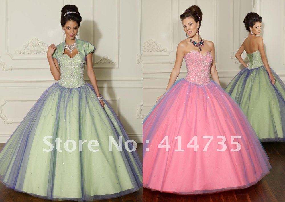 Q005 Sweetheart Tulle Quinceanera Dresses with Jacket Beaded Ball Gown Ankle Length Custom Made