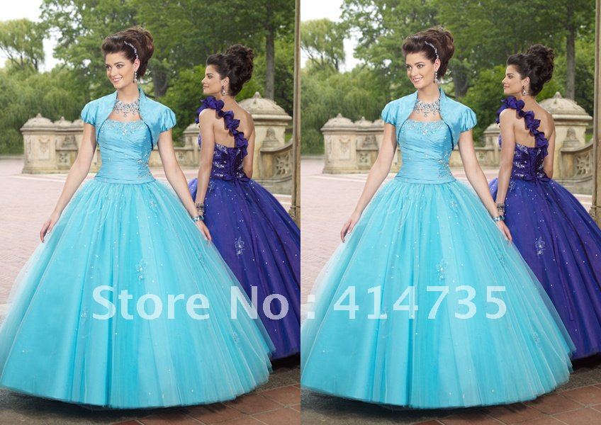 Q007 Modern Strapless Tulle Quinceanera Dresses With Jacket Rhinestone Ball Gown Ankle Length Custom Made