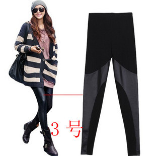 Q111 2012 legging autumn and winter faux leather patchwork ankle length trousers cotton ankle length legging 183g gauze
