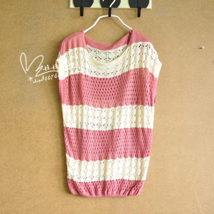 Q15 - 2012 magazine princess mesh cutout pullover loose shirt sweet stripe sweater