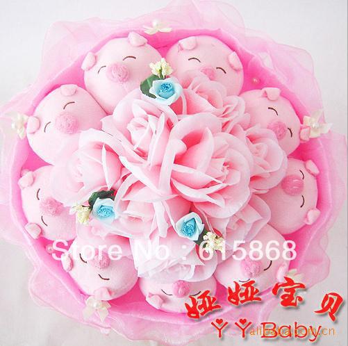 Q153 9 squinting pig cartoon bouquet dried flowers for gifts fake bouquet free shipping