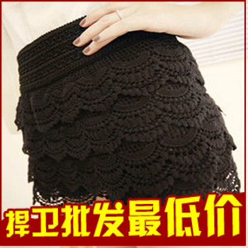 q8273 free shipping women's multi-layer lace cutout solid color sexy safety pants  fashion shorts skirt pants