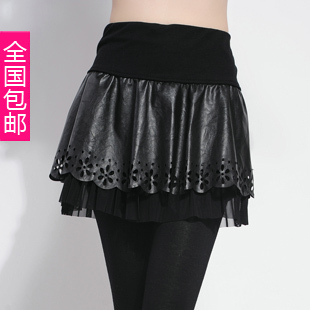 Q839 patchwork double layer gauze leather short skirt basic skirt bust skirt puff skirt