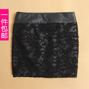 Q871 autumn and winter 2012 lace cutout leather patchwork slim hip skirt fashion short skirt bust skirt