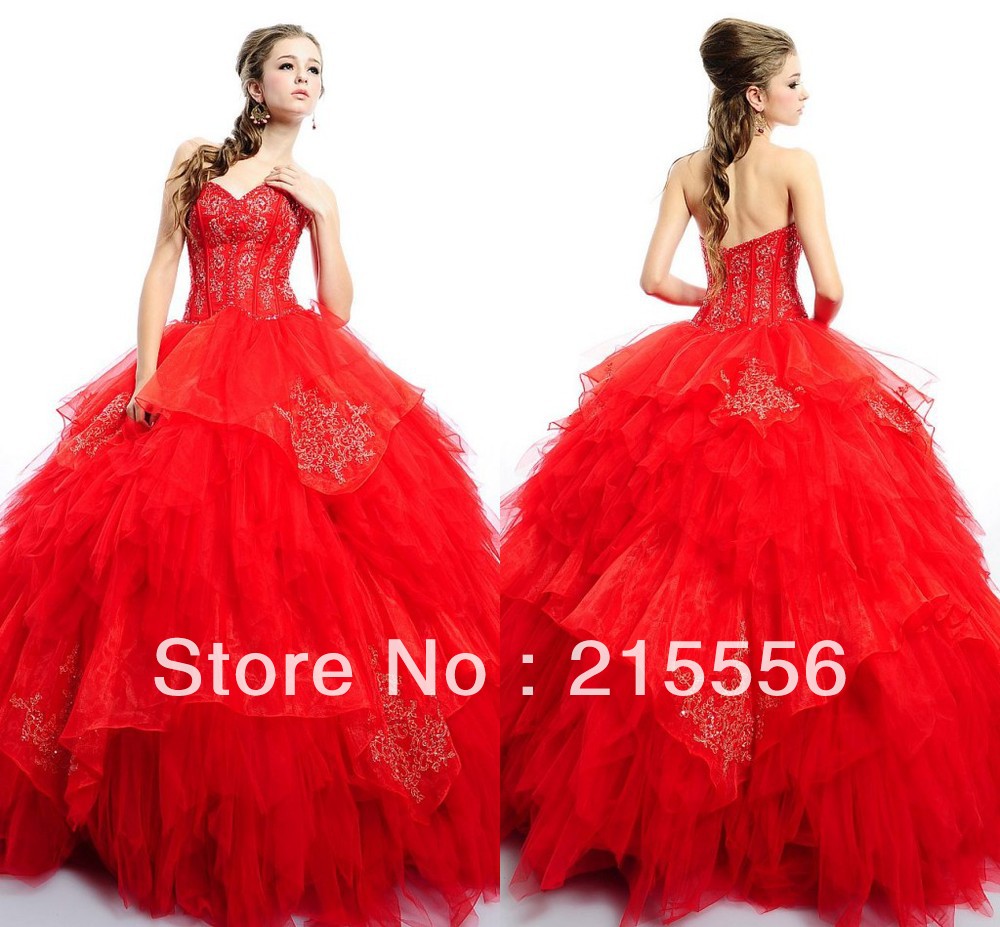 QD004 Newest ball gown sweetheart strapless ruffle organza quinceanera dress