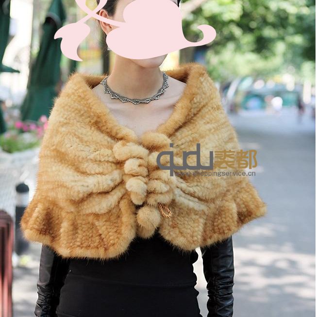 QD10885-2 6Colors Genuine Knitted Mink Fur Shawl with flowers falbala women's accessories/WholeSale/Retail/Free Shipping/   A R