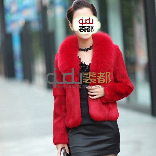 QD11609 9Colors Genuine Whole-hide Rabbit Fur Jacket with Big Fox Fur Collar/Wholesale/Retail/OEM/Hot selling