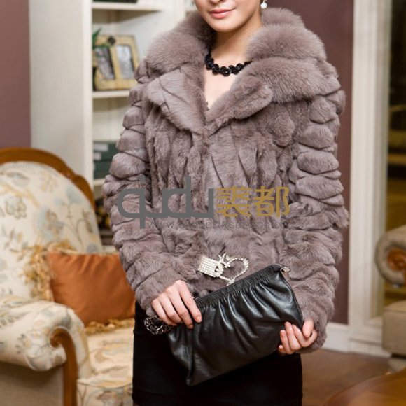 QD11645 Genuine Sheared Rabbit Fur Jacket with Fox Collar charm lovely coats outerwear/free shipping wholesale/    A R