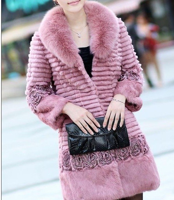 QD2321  Genuine Rabbit Fur Coat with flowers cross grain charm coats dress/WholeSale/Retai/Free Shipping/     A W