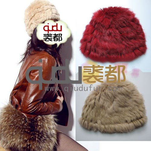 QD5192 Lady Fashion Genuine Knitted Rabbit Fur Hat warm cap headgear headdress accessory Wholesale
