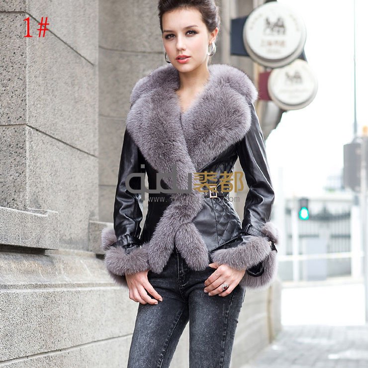 QD5891 2012 Winter Lady 6Colors Elegance Genuine Sheep Leather Jacket with Fox Fur Trim/Wholesale/Retail/Hot style/OEM