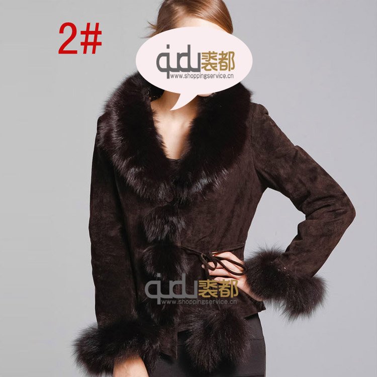 QD5898 Leather Jacket with Fox Fur Trim winter charm  garment clothing women coat/WholeSale/Retai/Free Shipping/OEM     A R