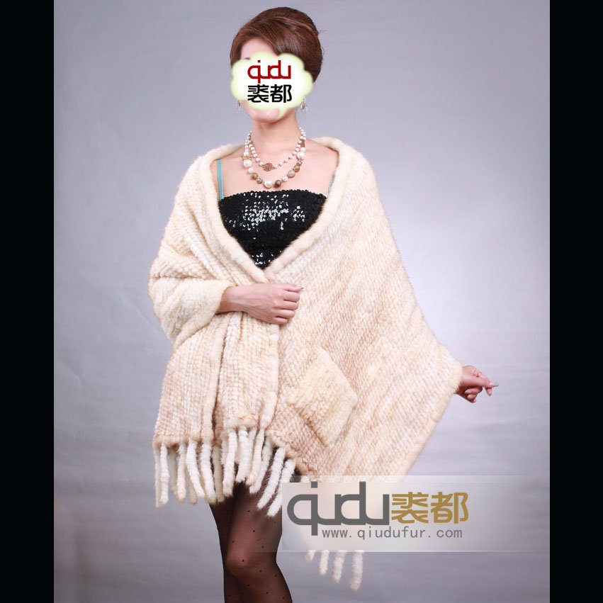 QD6450 Fashion Lady Fashion Genuine Mink Fur Shawl/Poncho/Wraps with tassels In stock free shipping      A R