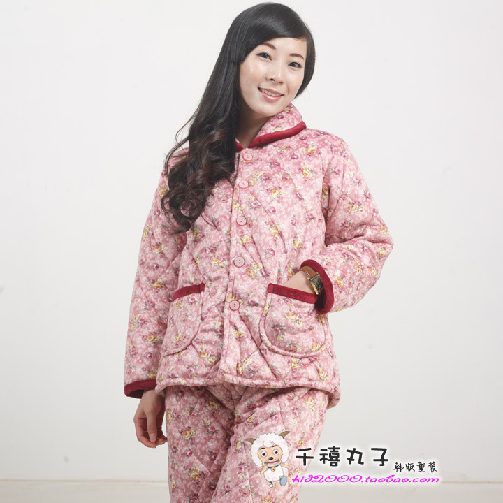 qianxi) Winter thickening Women sleep set super soft thermal cotton-padded coral fleece long-sleeve lounge set