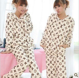 Qiu dong coral flocking lovers of pyjamas sets pattern household to take