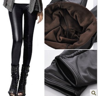 Qiu dong imitation leather render pants elastic and soft thick female yaguang big yards show thin imitation leather pants