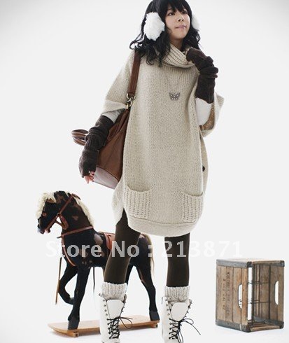 Qiu dong listed latest clothes side platoon to buckle batwing coat turtle neck sweater ladies' sweaters free shipping
