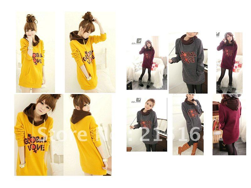 qiu dong outfit new fashion large size loose add wool hooded letters upset pregnant women who clothes coat