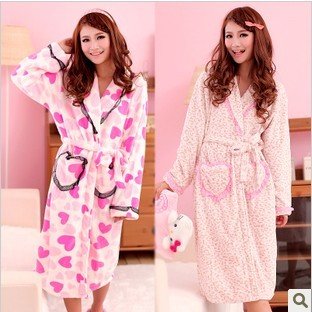 Qiu dong season upset coral fleece pajamas sexy leopard grain lady gown bath robe leisure wear