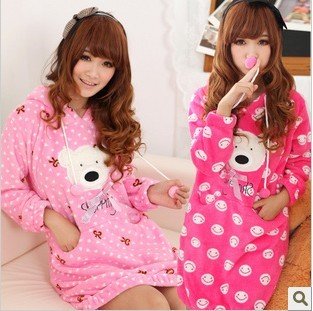 Qiu dong upset coral fleece leisure wear little bear bowknot sweet hooded sleep skirt